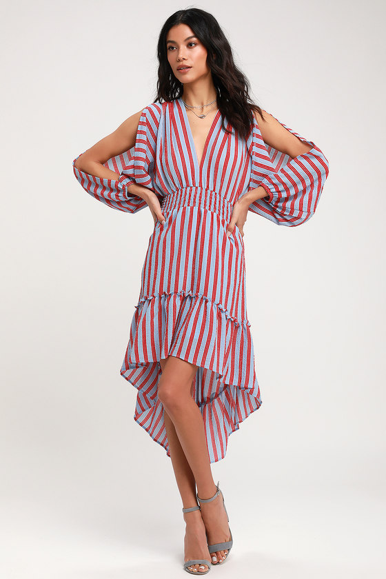 Cute Red and Light Blue Striped Dress ...